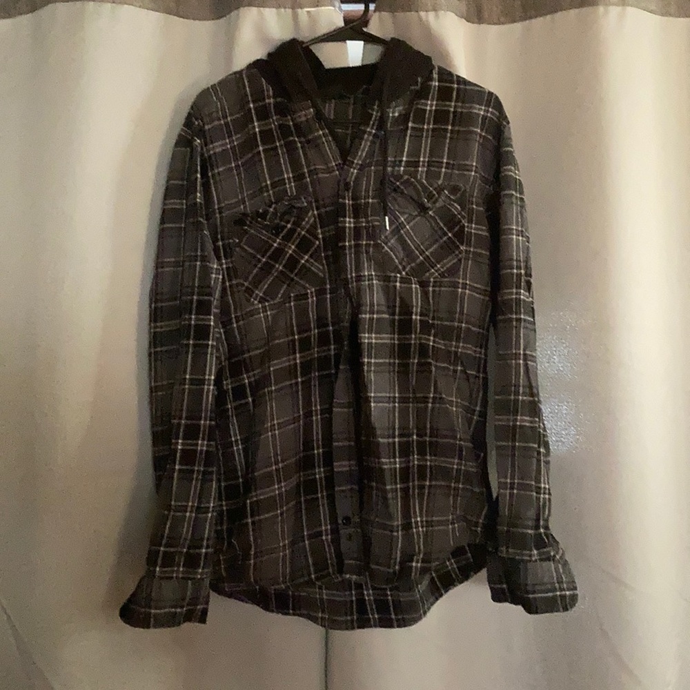 Gray/black Hooded flannel